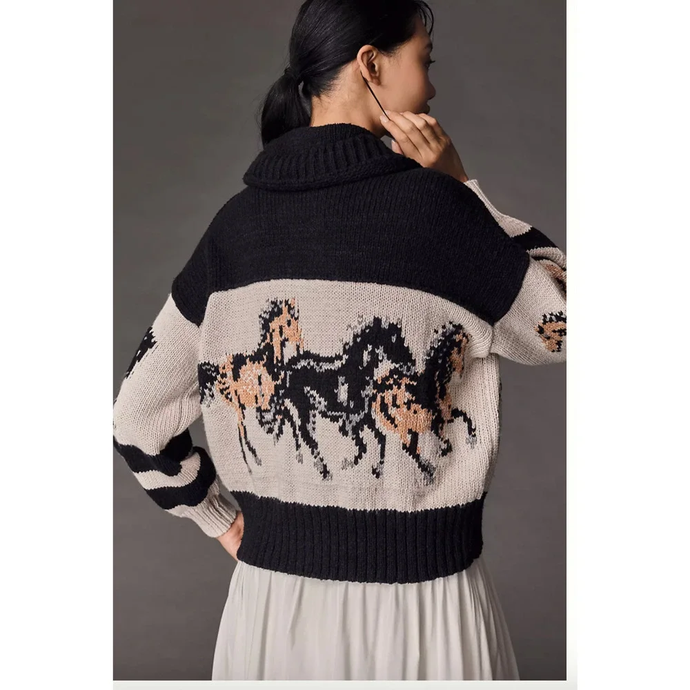 Anthropologie Pilcro Horse Graphic Cardigan Sweater Medium - Picture 2 of 6